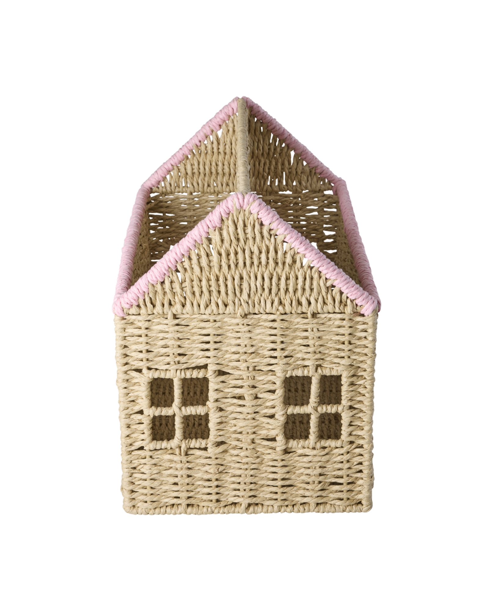 Paper Rope Magazine Holder in House Shape with Pink