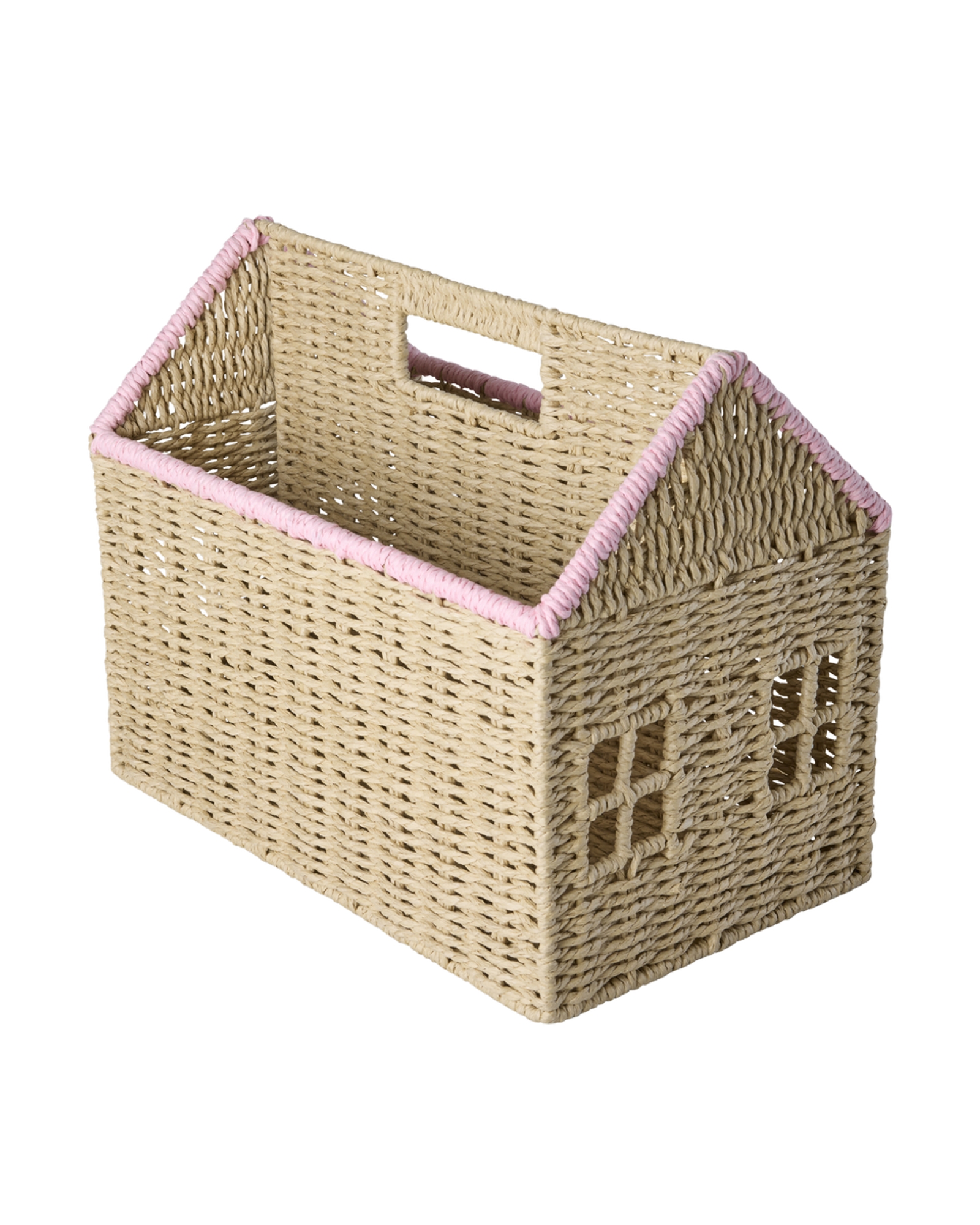 Paper Rope Magazine Holder in House Shape with Pink