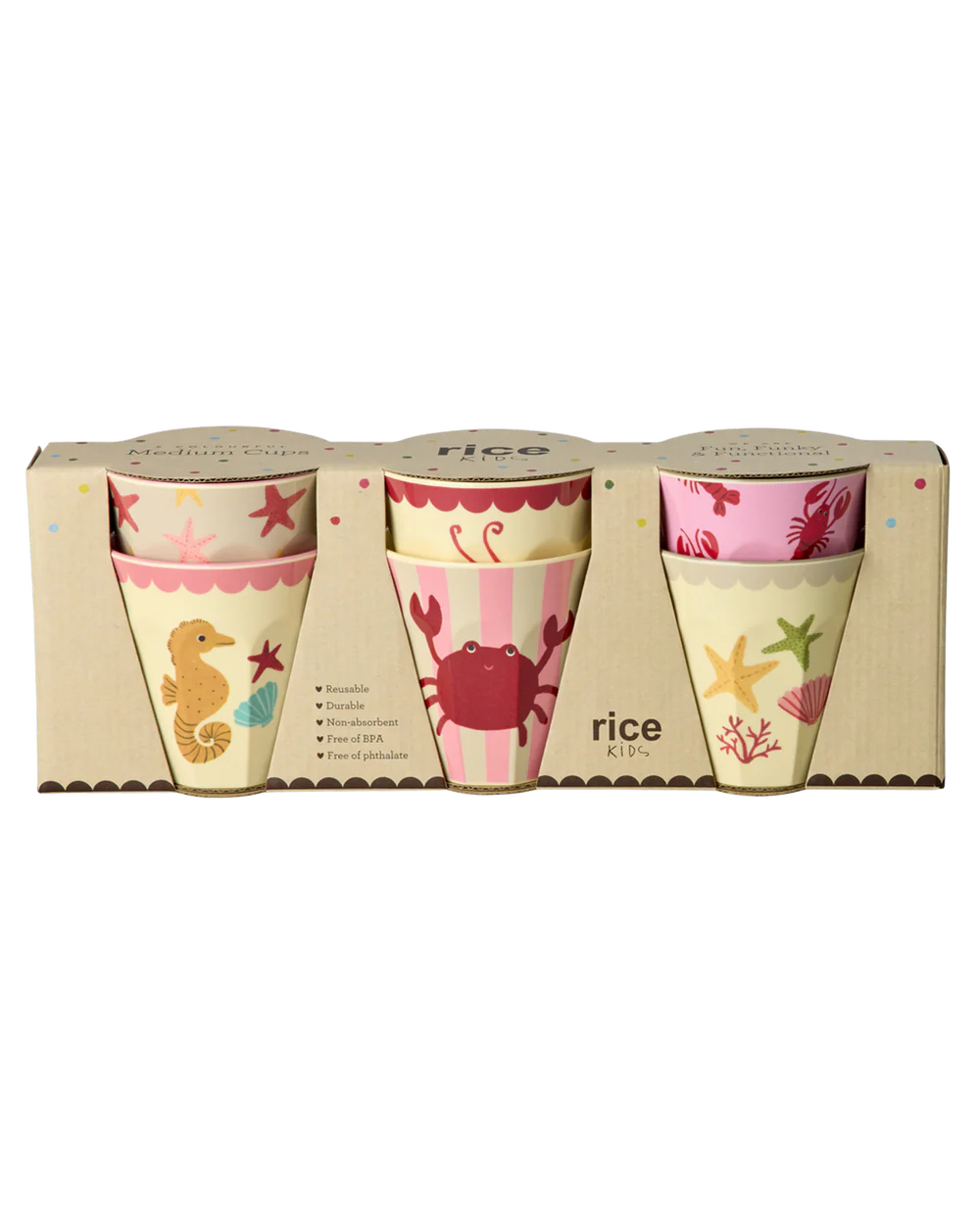 Melamine Cups with Coral Ocean Prints - Medium - 6 Pack - 250 ml