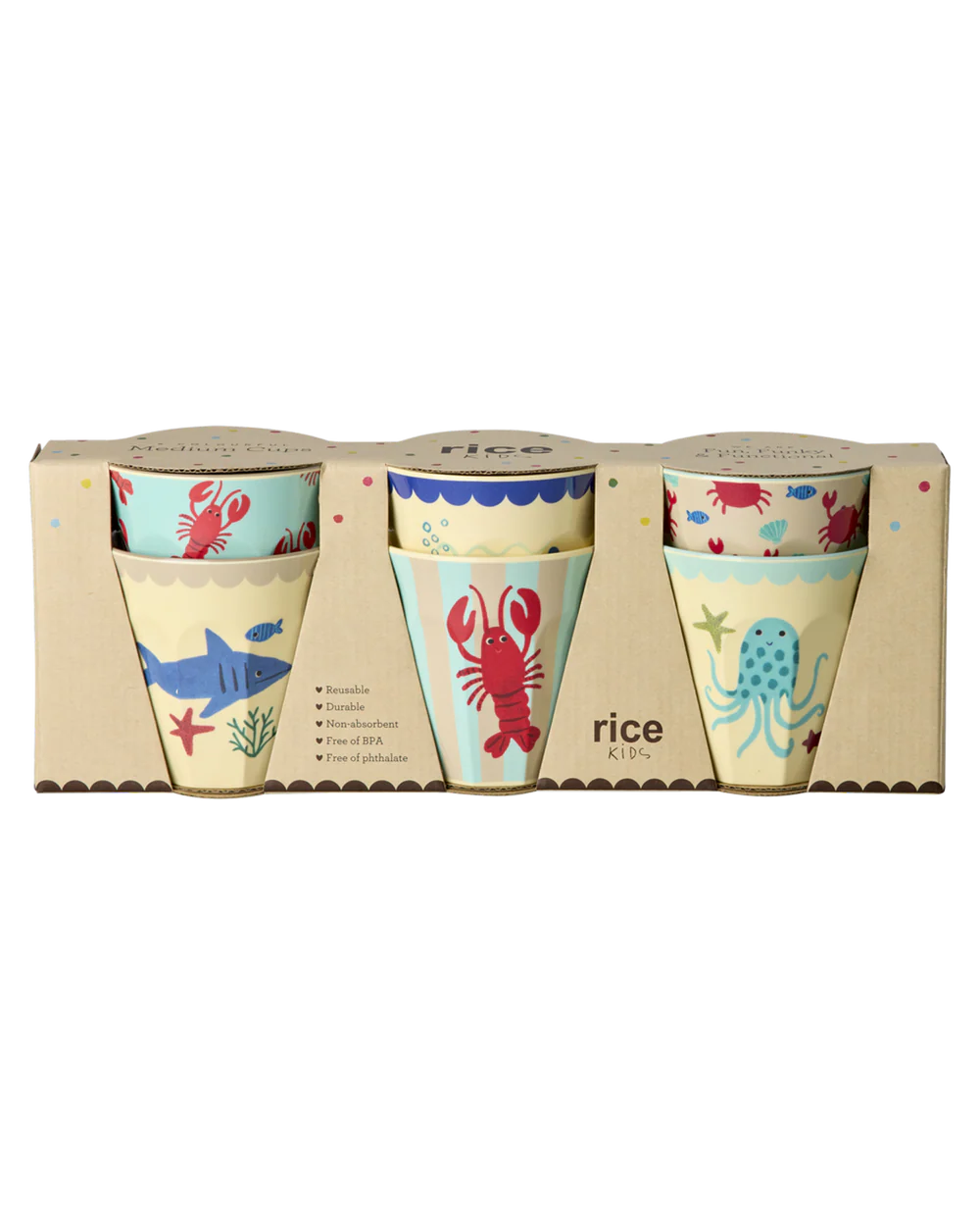 Melamine Cups with Blue Ocean Prints - Medium - 6 Pack - 250 ml