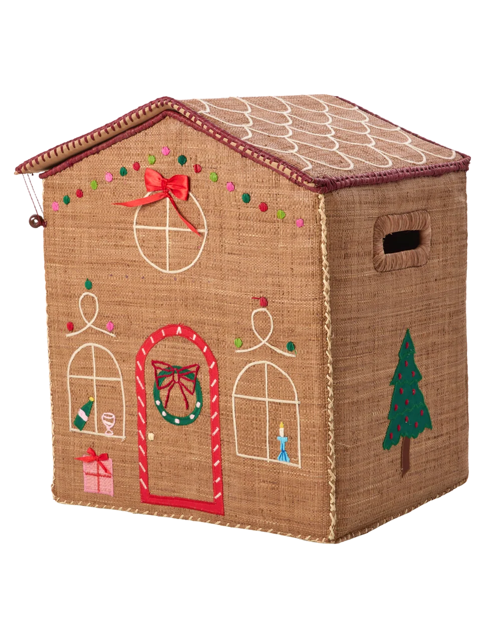 Raffia Christmas Basket in Gingerbread design - Large