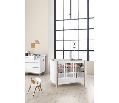 Mini+ cot bed incl. junior kit. 68x122/162 cm. white/oak
