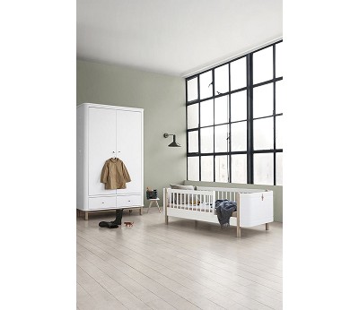 Mini+ cot bed incl. junior kit. 68x122/162 cm. white/oak