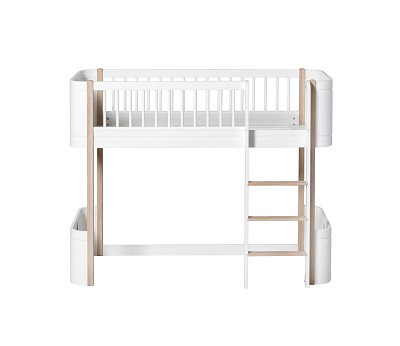 Mini+ low loft bed. 68x162 cm. white/oak