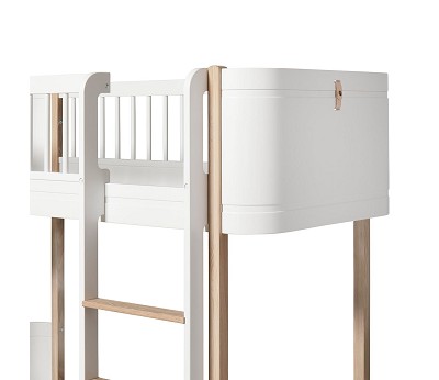 Mini+ low loft bed. 68x162 cm. white/oak