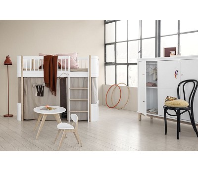 Mini+ low loft bed. 68x162 cm. white/oak