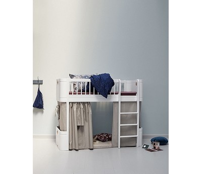 Mini+ low loft bed. 68x162 cm. white/oak