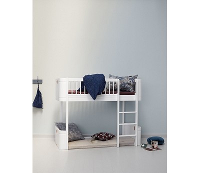 Mini+ low loft bed. 68x162 cm. white/oak