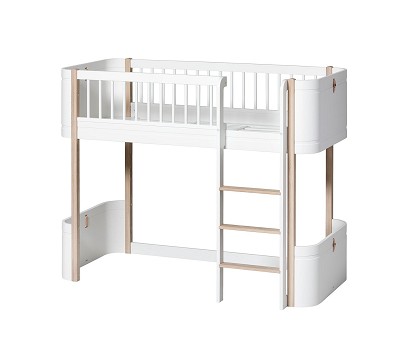 Mini+ low loft bed. 68x162 cm. white/oak