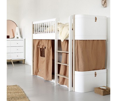 Mini+ low loft bed. 68x162 cm. white/oak