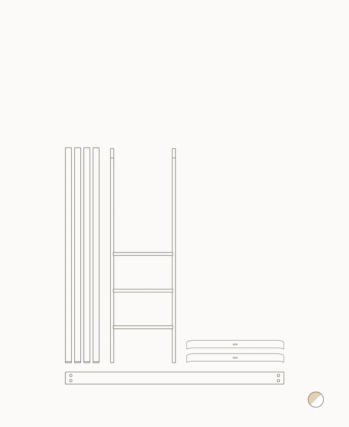 Mini+ cot bed incl. junior kit to low loft bed. white/oak