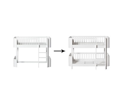 Mini+ low loft bed to low bunk bed. white