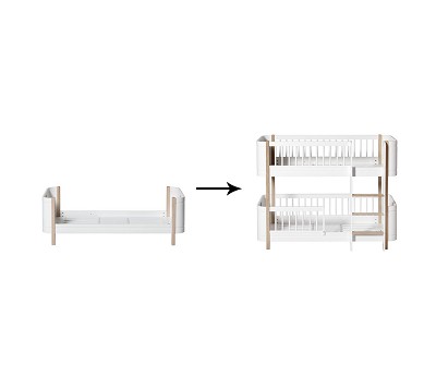 Mini+ junior bed to low bunk bed. white/oak