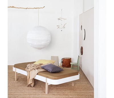 Lounger bed. 90x200 cm. white/oak