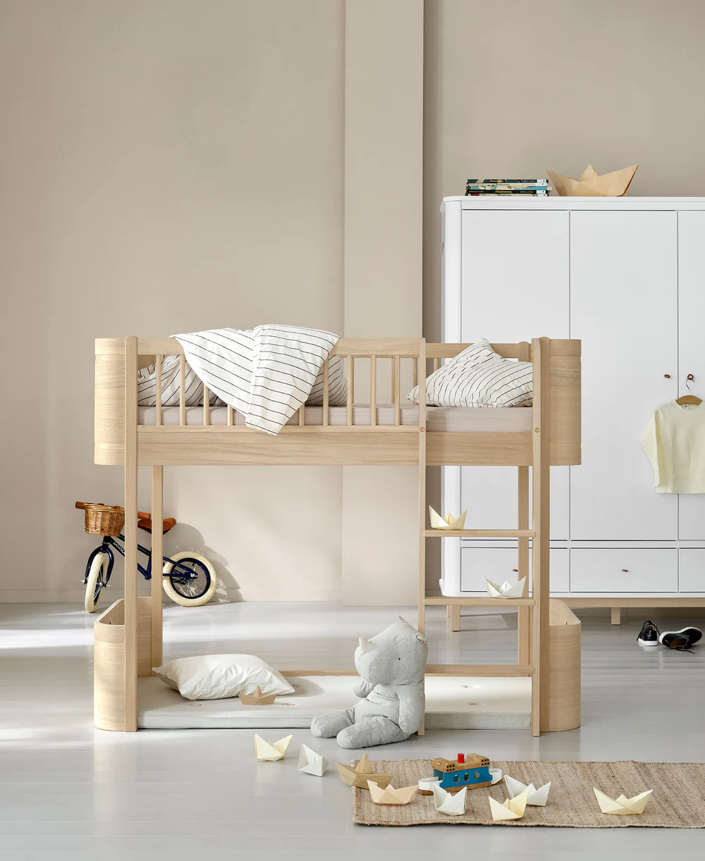 Mini+ low loft bed. 68x162 cm. oak - new