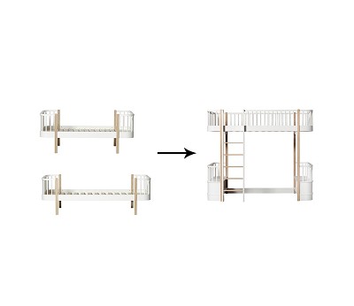 Original bed/junior bed to loft bed. white/oak