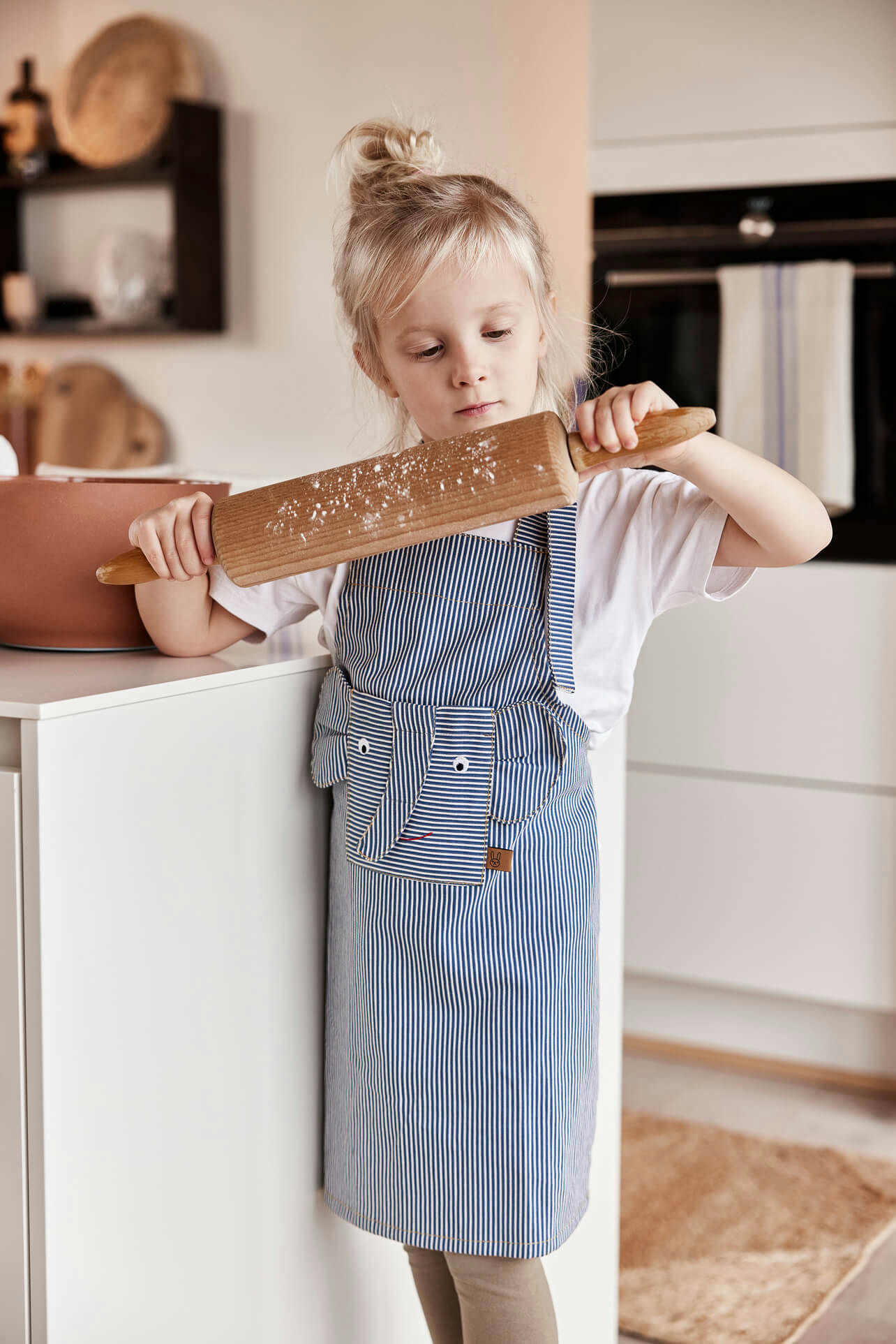 Striped Denim Elephant Apron Blue