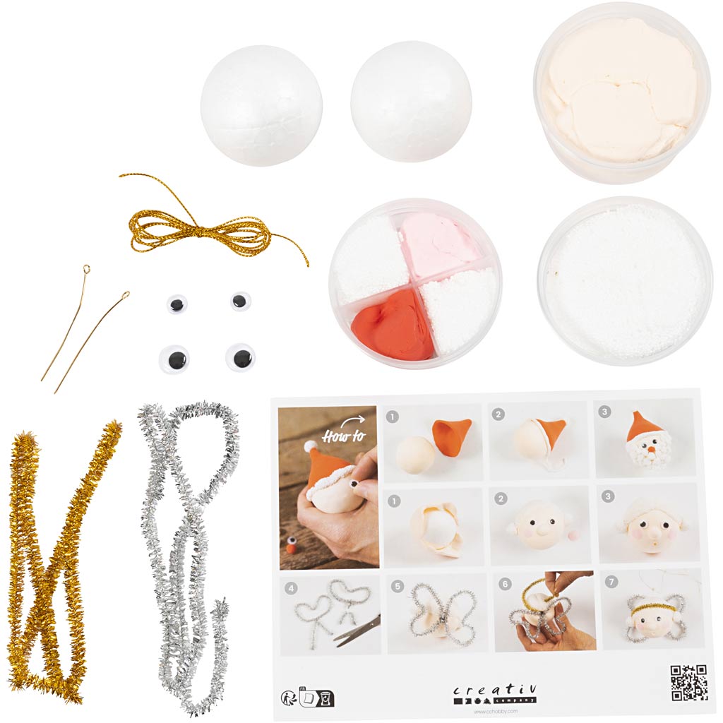 Mini DIY Kit Julekuler. Julenisse og engel. 1 pk.
