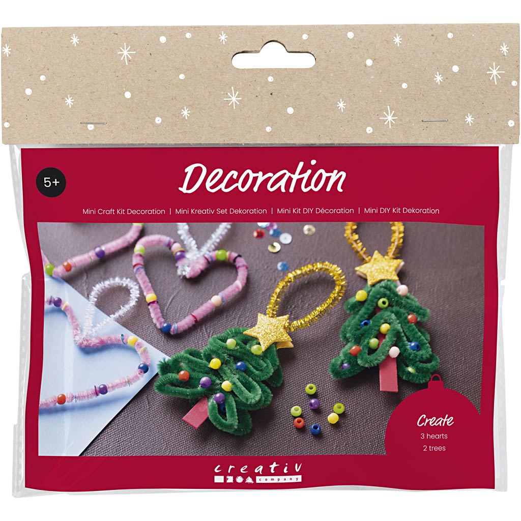 Mini DIY Kit Dekorasjon - Hjerter og juletrær