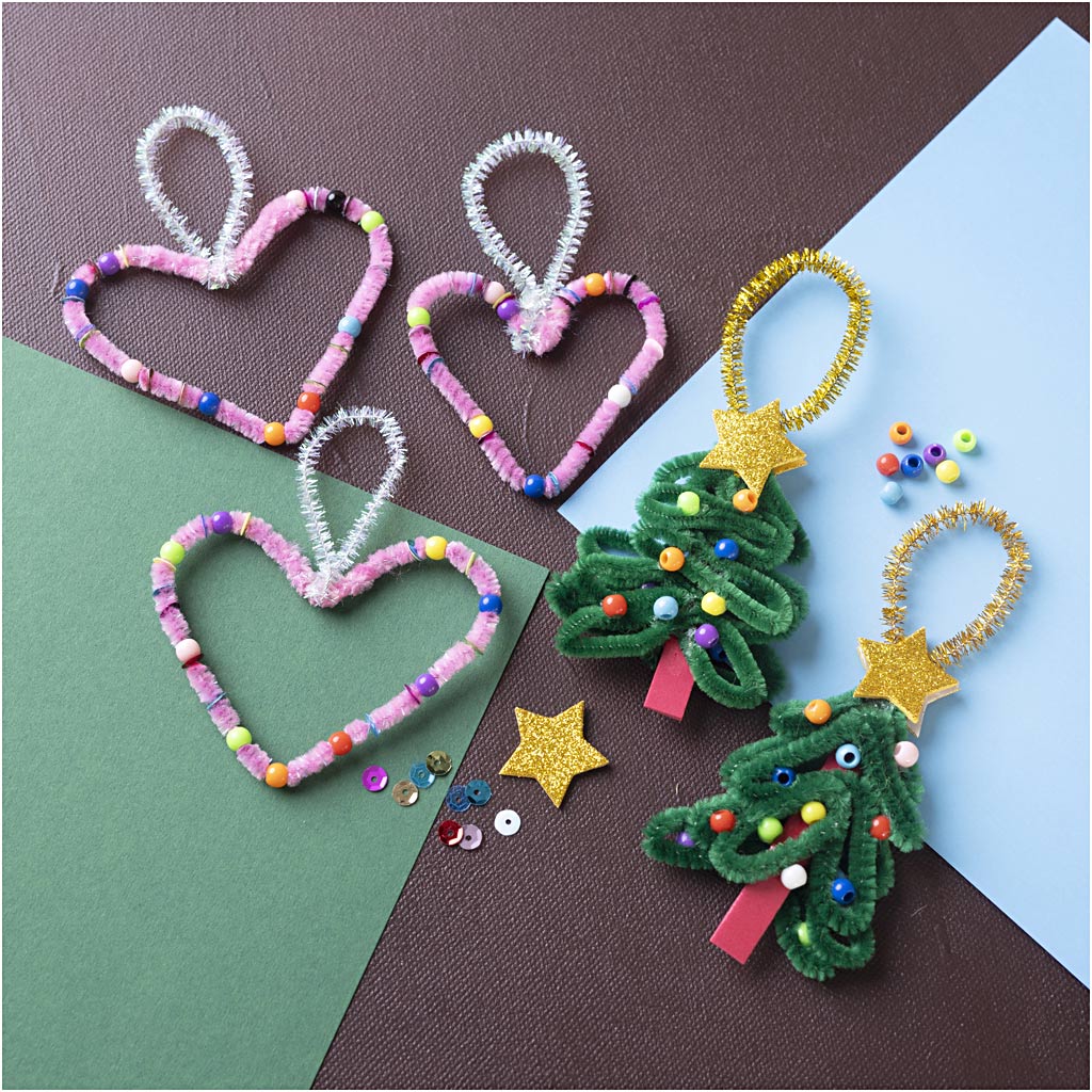 Mini DIY Kit Dekorasjon - Hjerter og juletrær