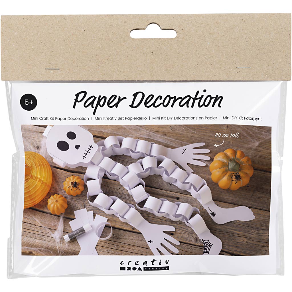 Mini DIY Kit Papirpynt, sort/hvid, Skelet, 1pk