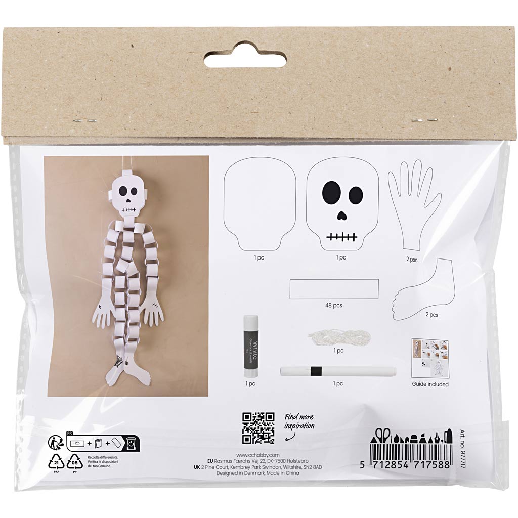 Mini DIY Kit Papirpynt, sort/hvid, Skelet, 1pk