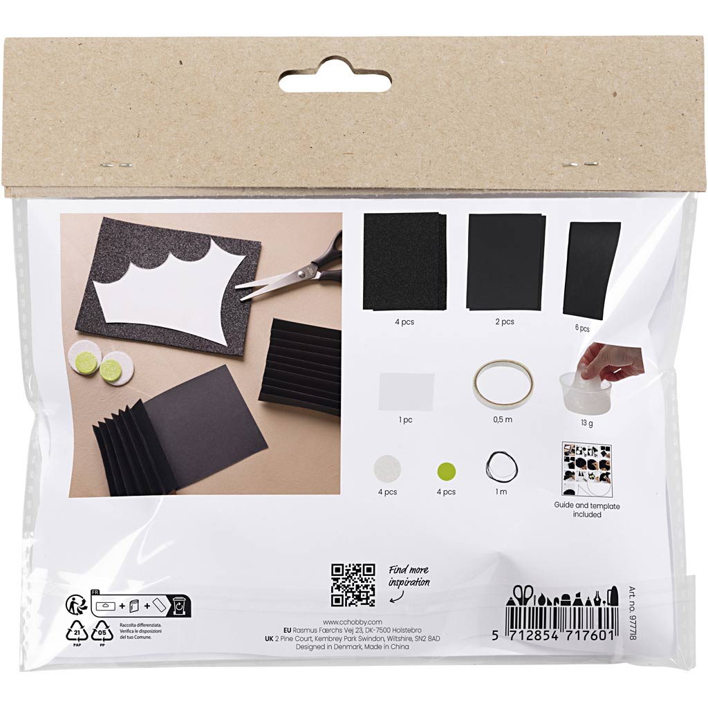 Mini DIY Kit Papirpynt, sort, hvid, Flagermus, 1pk.