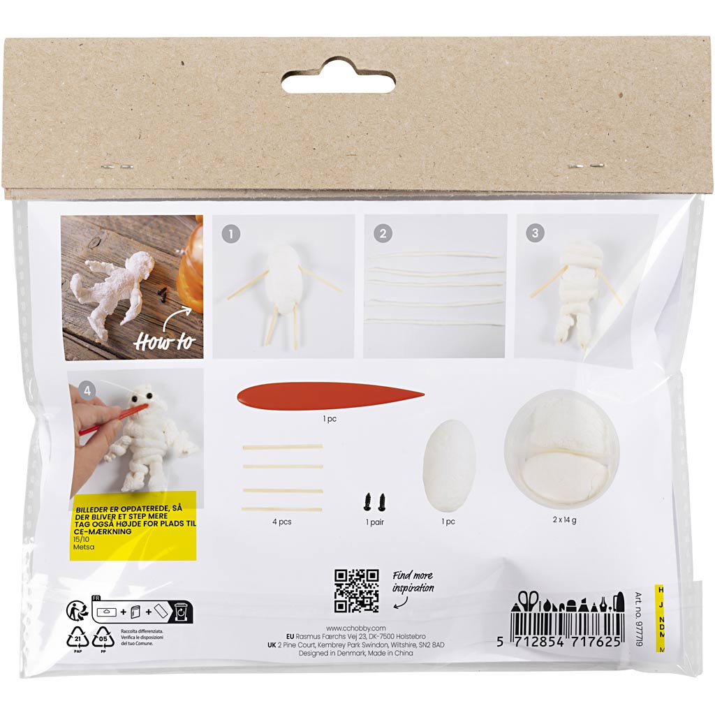 9 Mini DIY Kit Modellering, hvid, Mumie, 1pk