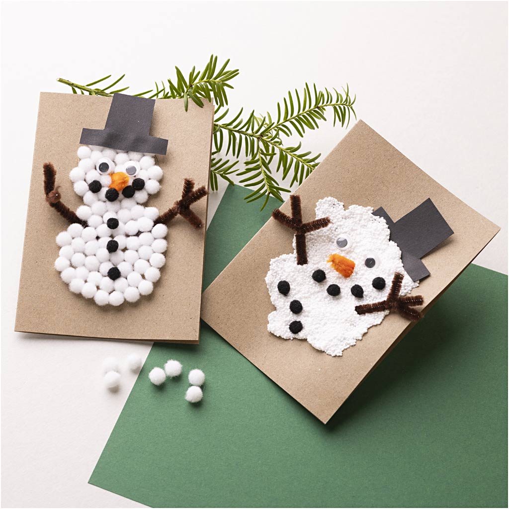 Mini DIY Kit Dekorasjon. Julekort Med Snømenn, 1pk.