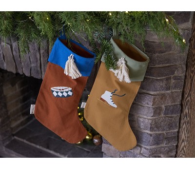 Christmas Stocking - Ice Skate embroidery - Ochre