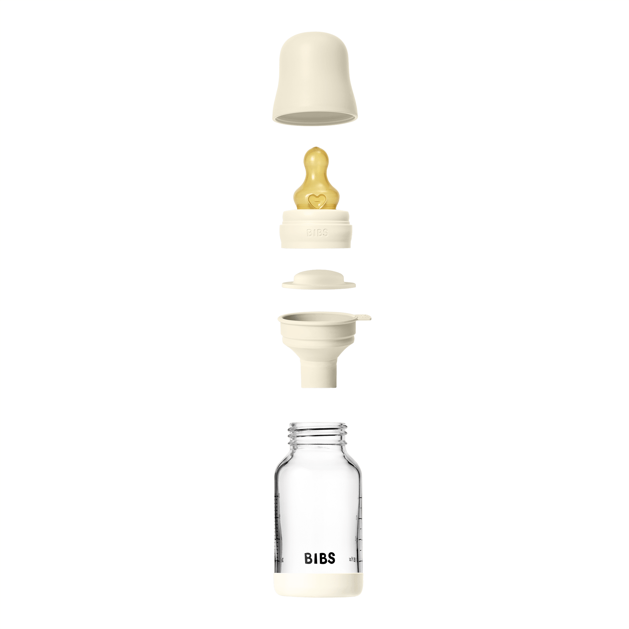 BIBS Glass Baby Bottle Round Latex 1 pack 120 ml Slow Flow Ivory