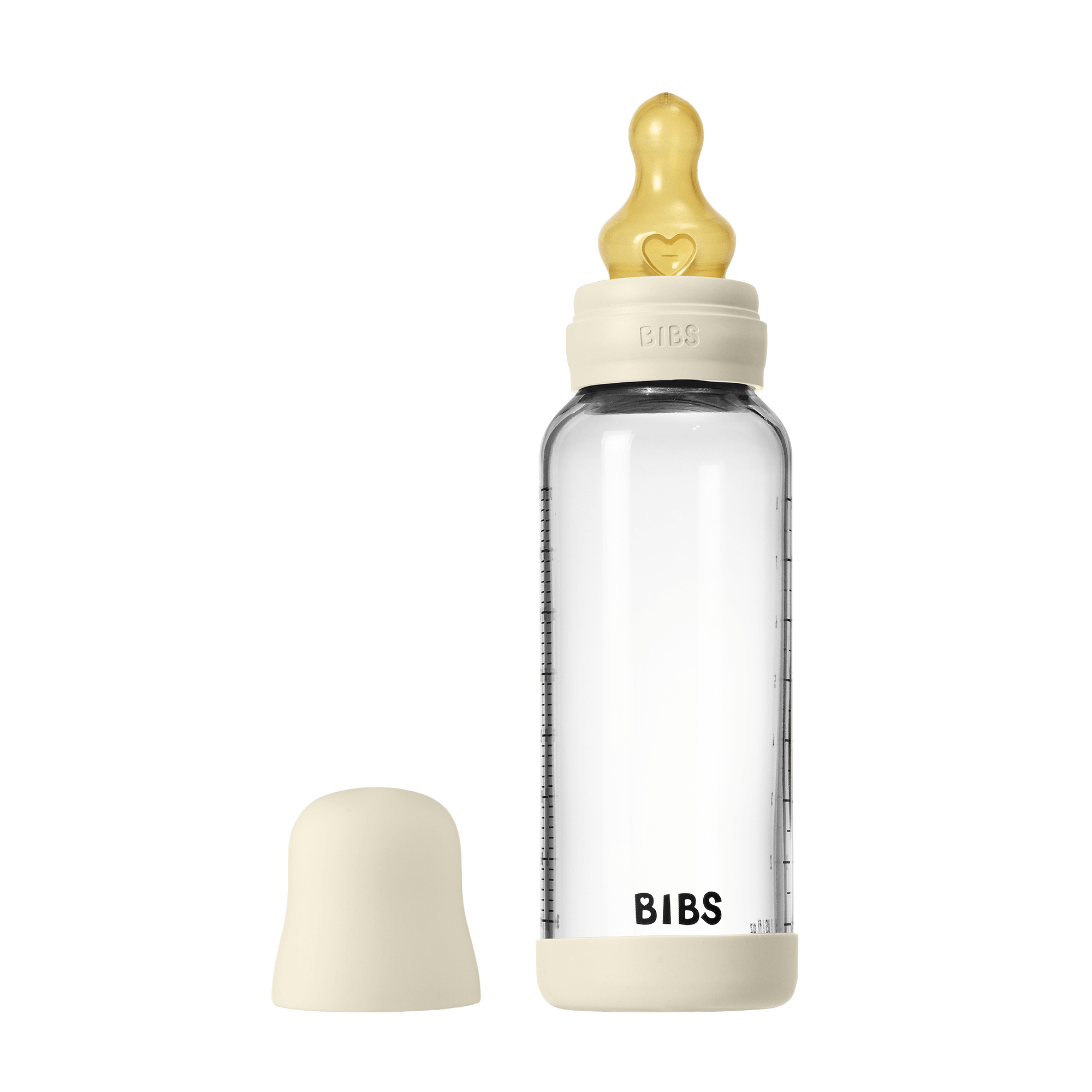 Glass Baby Bottle Round Latex 1 pack 240 ml Medium Flow Ivory