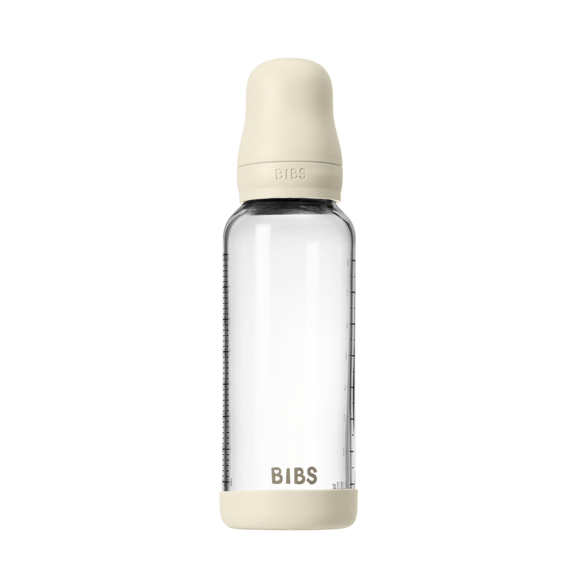 BIBS Glass Baby Bottle Round Latex 1 pack 240 ml Medium Flow Ivory