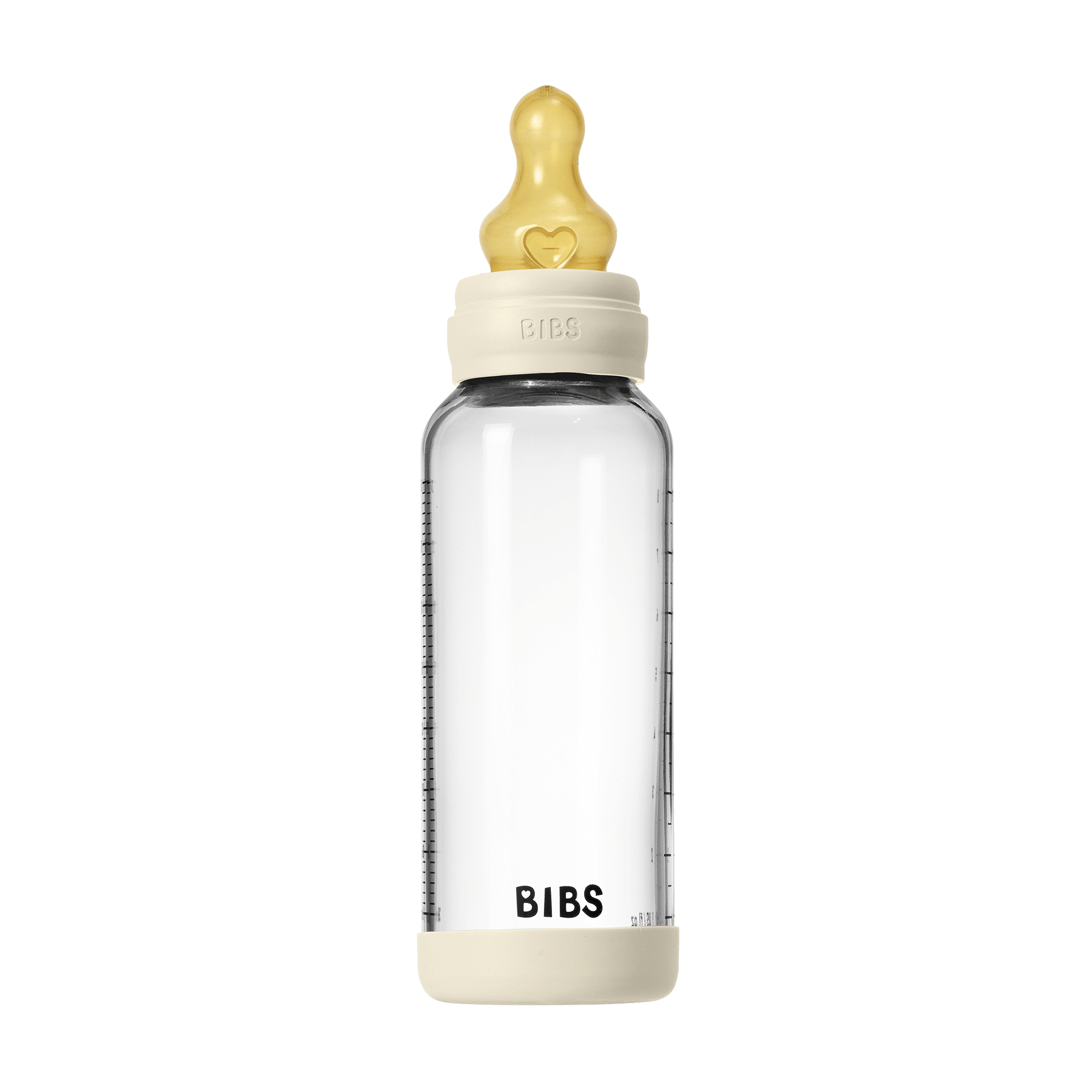 BIBS Glass Baby Bottle Round Latex 1 pack 240 ml Medium Flow Ivory