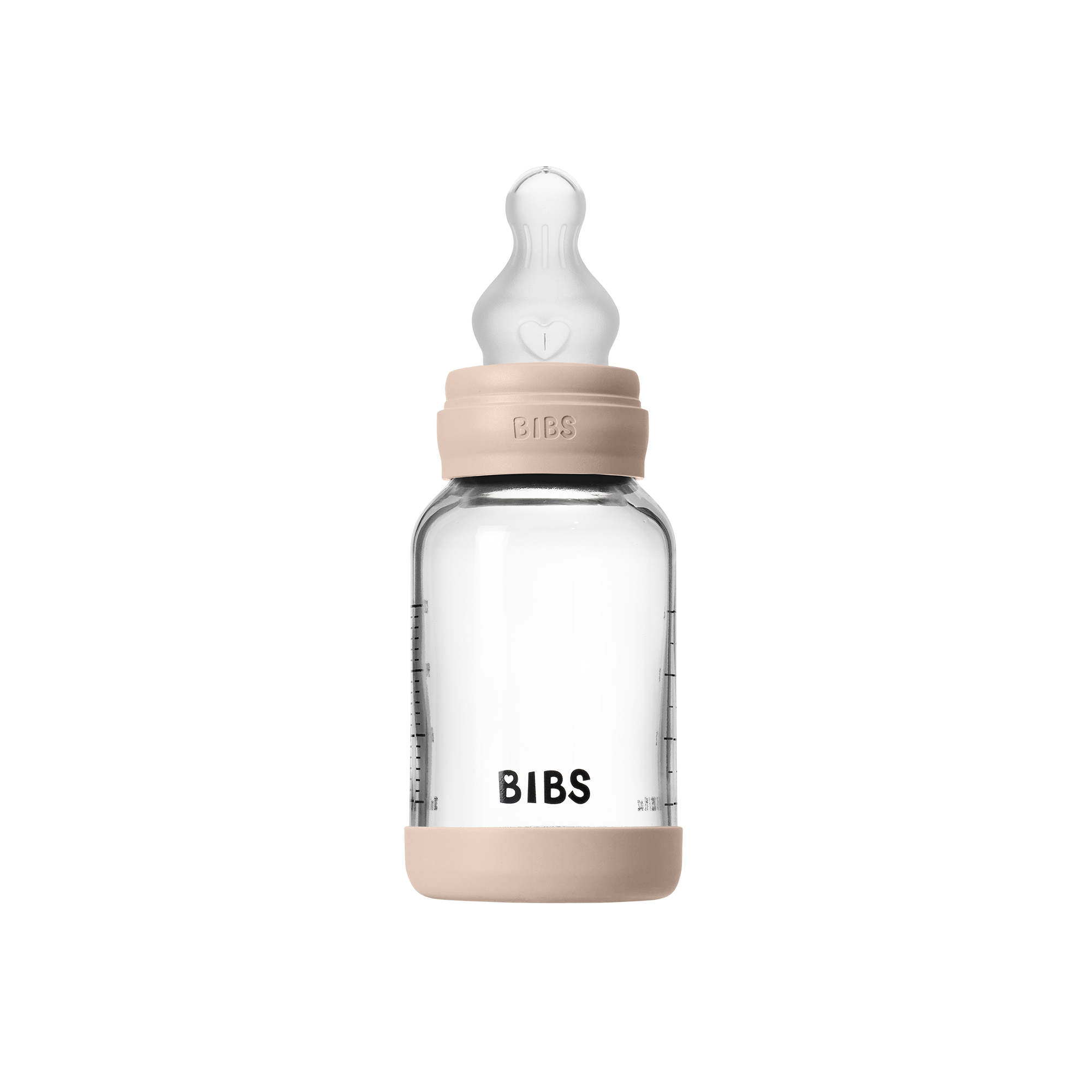 BIBS Glass Baby Bottle Round Silicone 1 pack 120 ml Slow Flow Blush