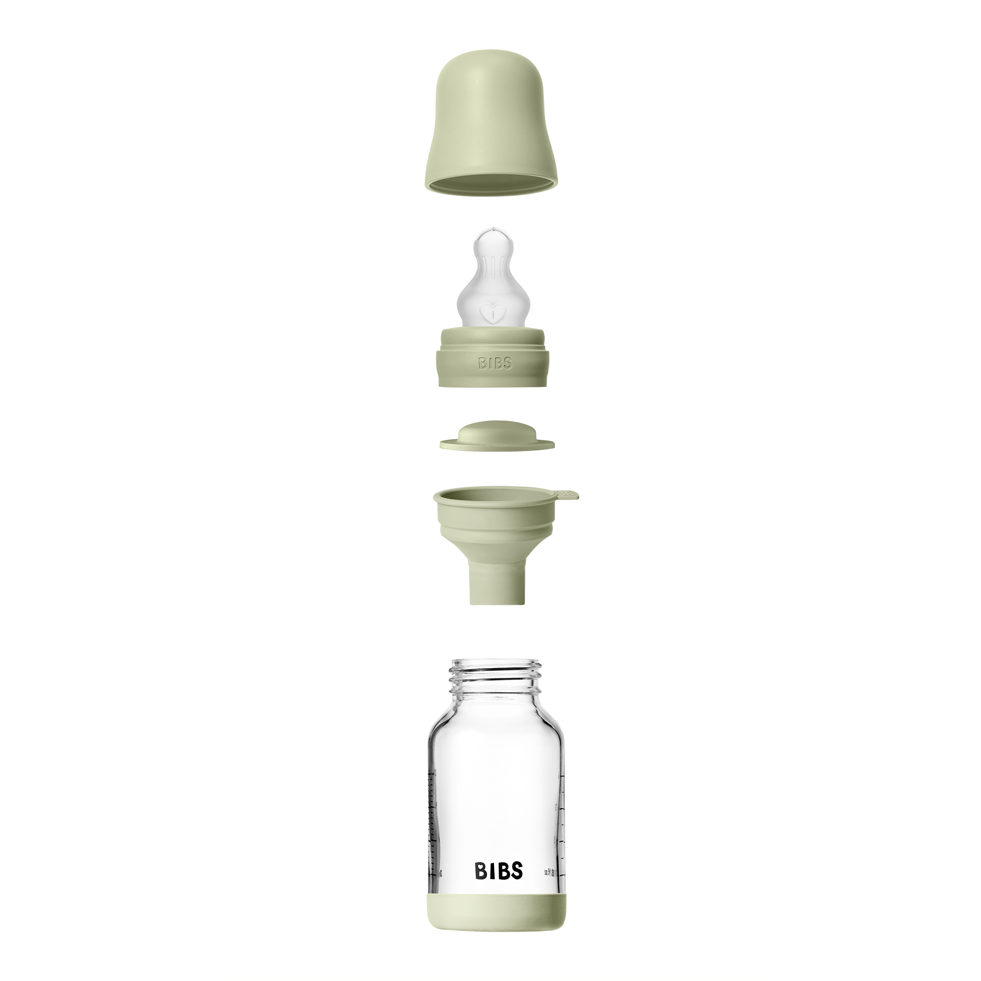 BIBS Glass Baby Bottle Round Silicone 1 pack 120 ml Slow Flow Sage