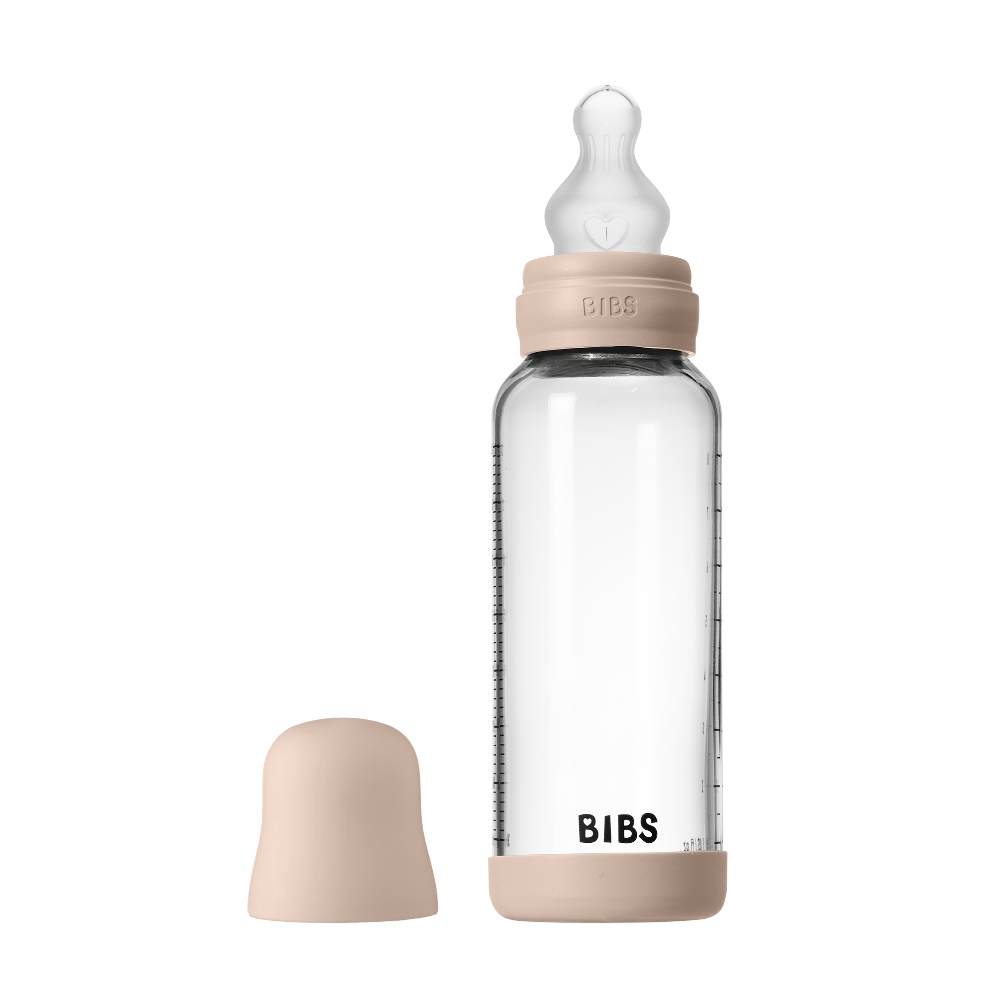 BIBS Glass Baby Bottle Round Silicone 1 pack 240 ml Medium Flow Blush