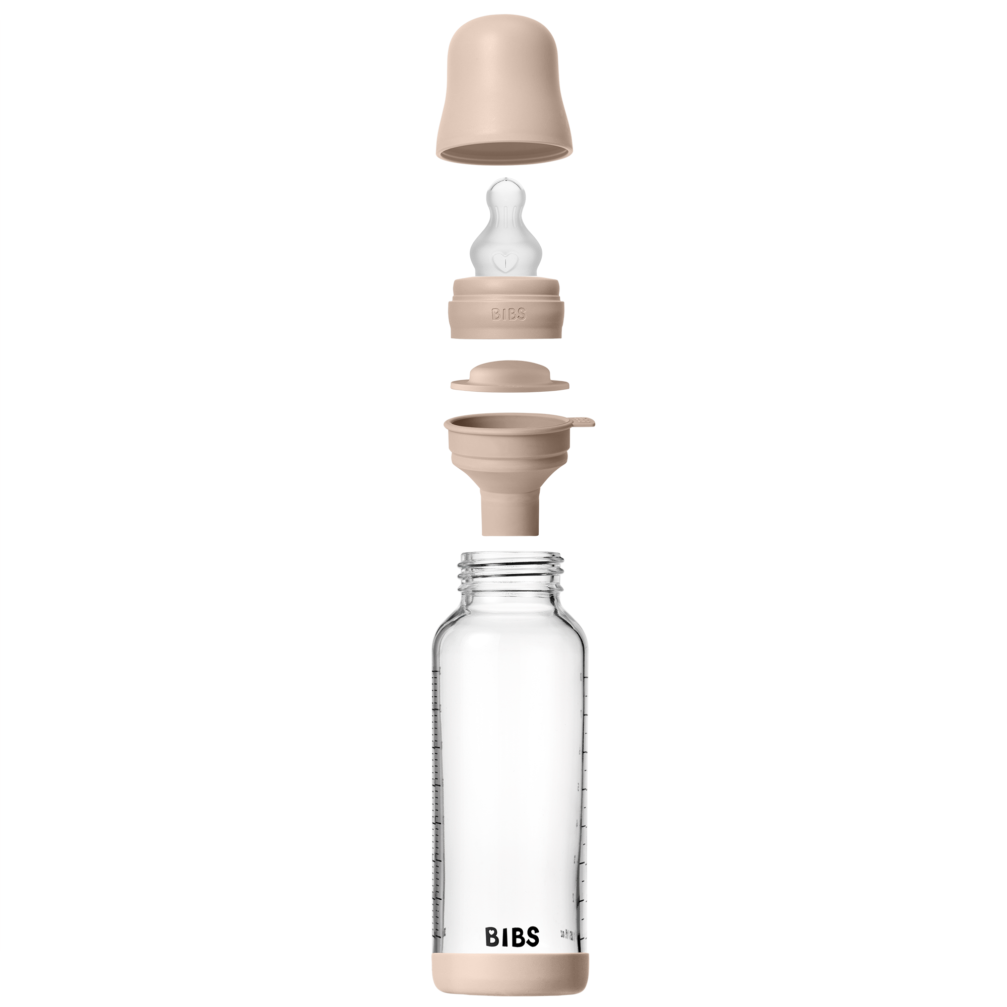 BIBS Glass Baby Bottle Round Silicone 1 pack 240 ml Medium Flow Blush