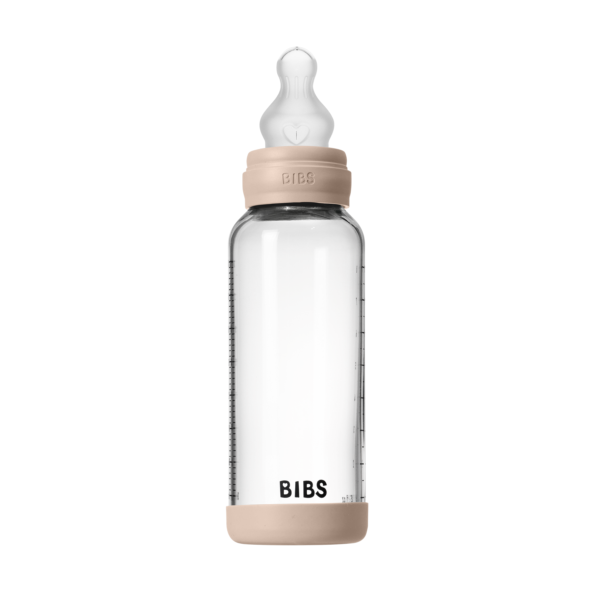 BIBS Glass Baby Bottle Round Silicone 1 pack 240 ml Medium Flow Blush