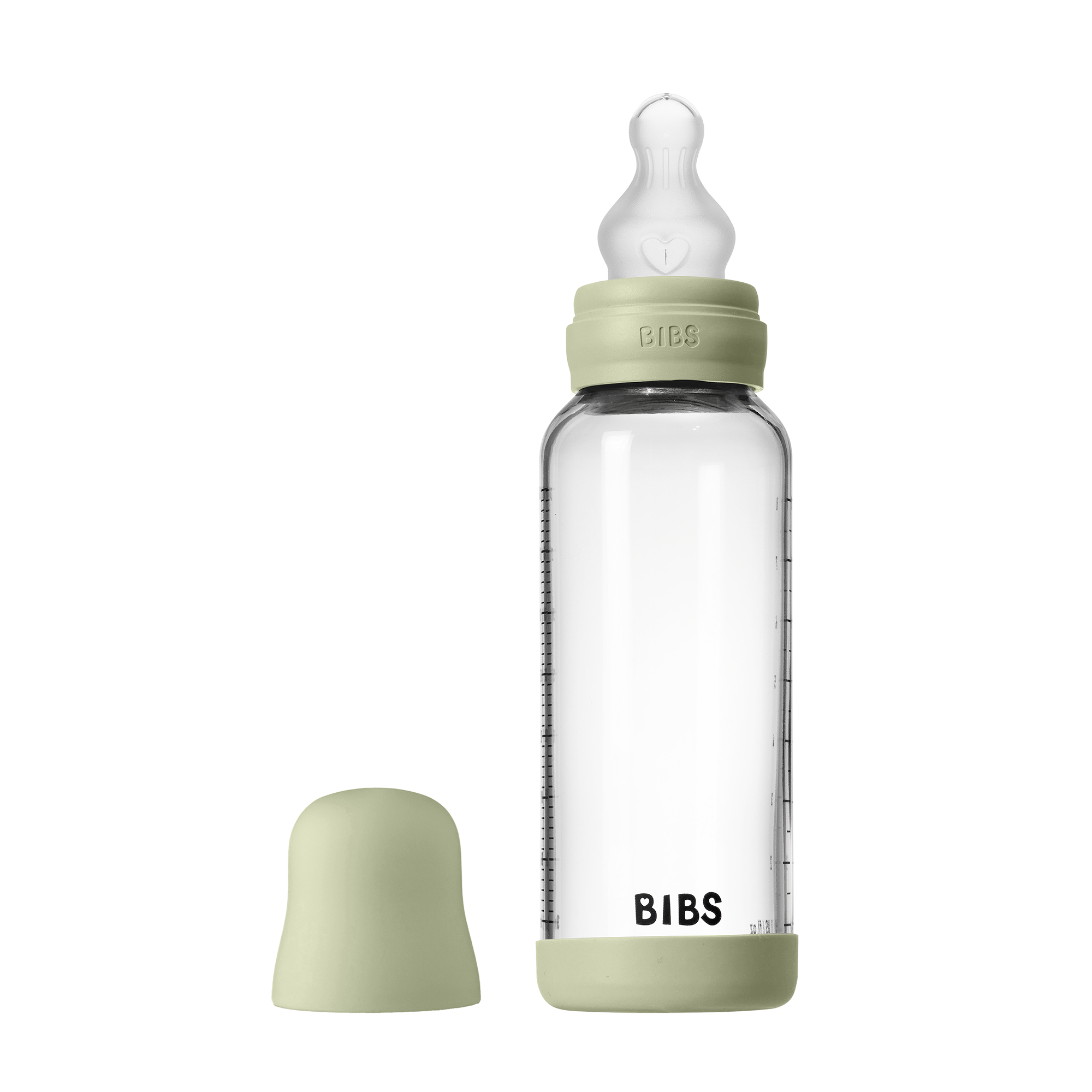 Glass Baby Bottle Round Silicone 1 pack 240 ml Medium Flow Sage