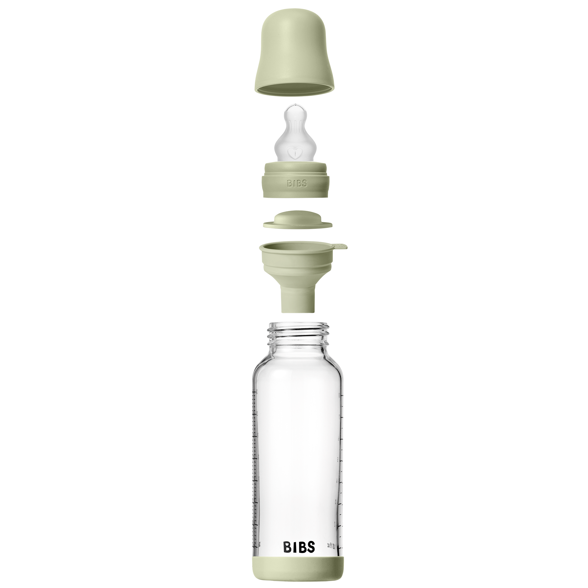 BIBS Glass Baby Bottle Round Silicone 1 pack 240 ml Medium Flow Sage