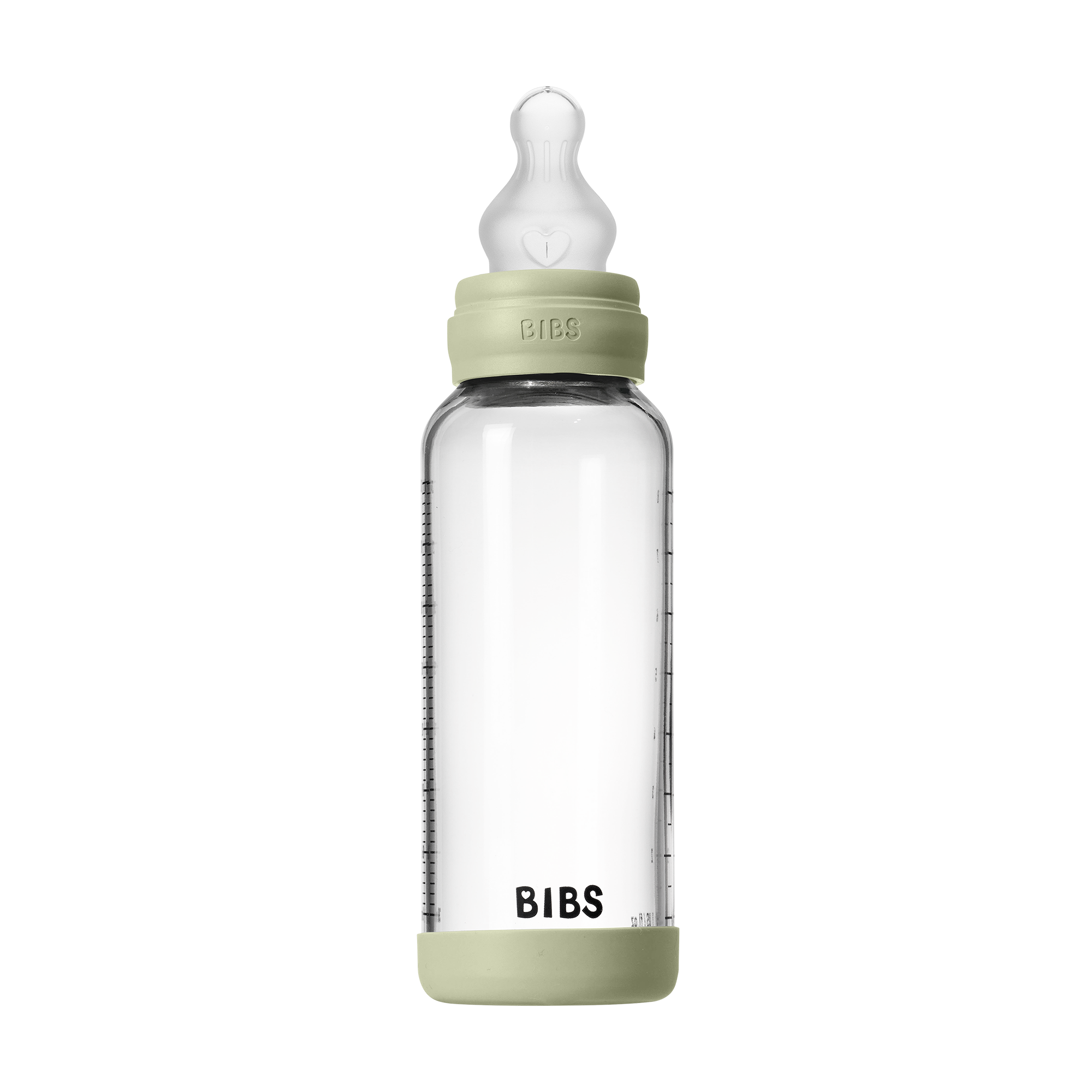 BIBS Glass Baby Bottle Round Silicone 1 pack 240 ml Medium Flow Sage