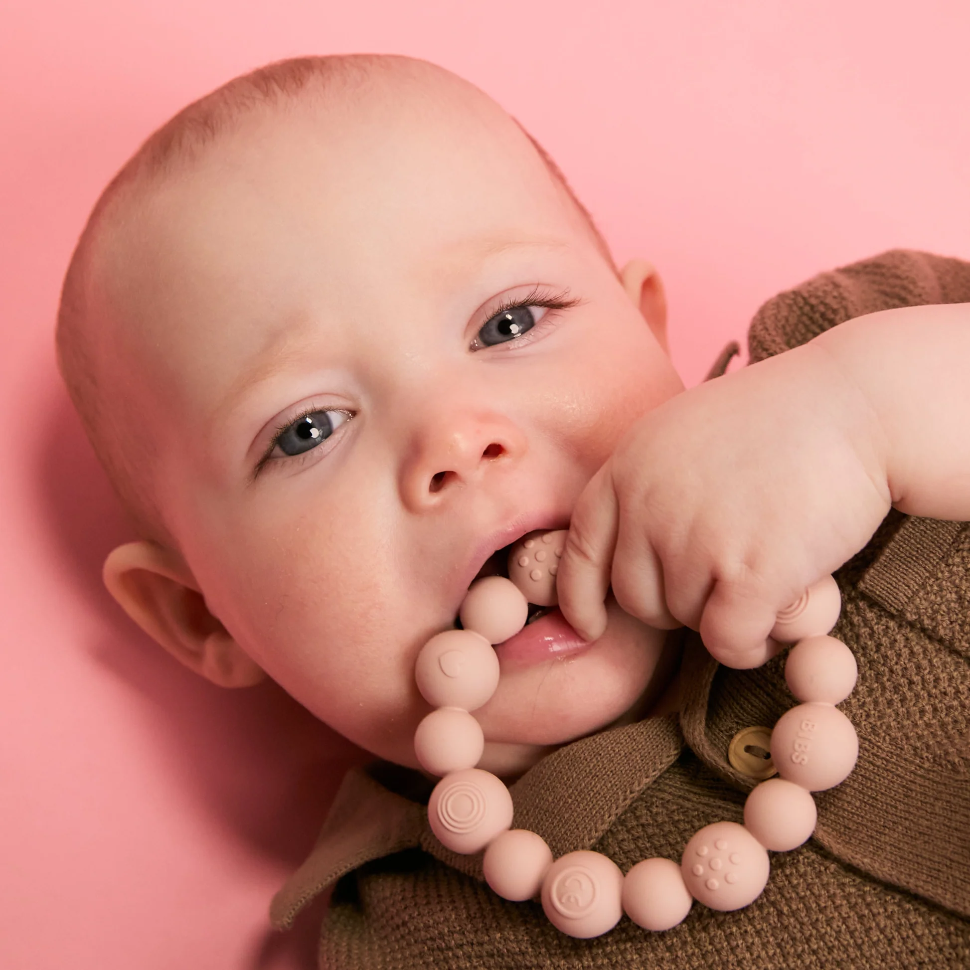 BIBS Teething Ring Beaded Blush