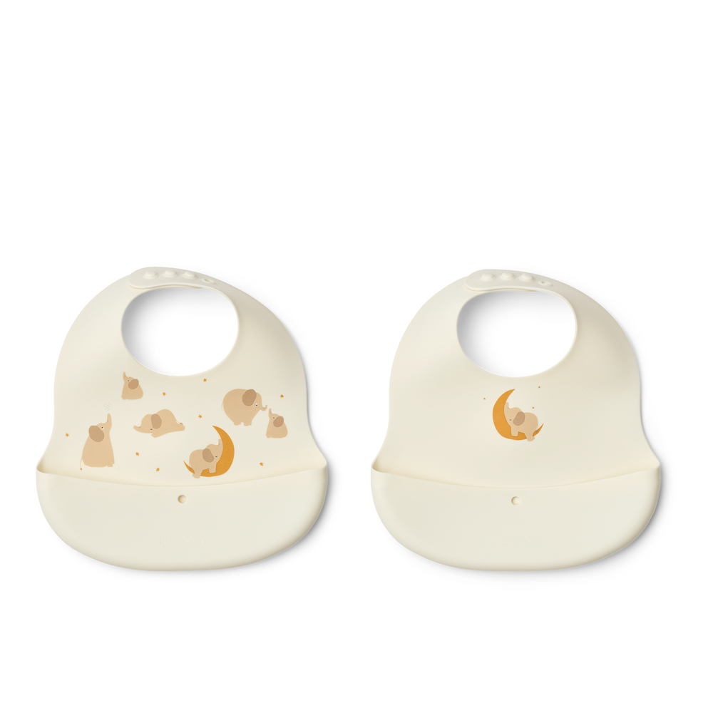 Ember Printed Bib 2-pack Elephant / Creme de la creme - AW25