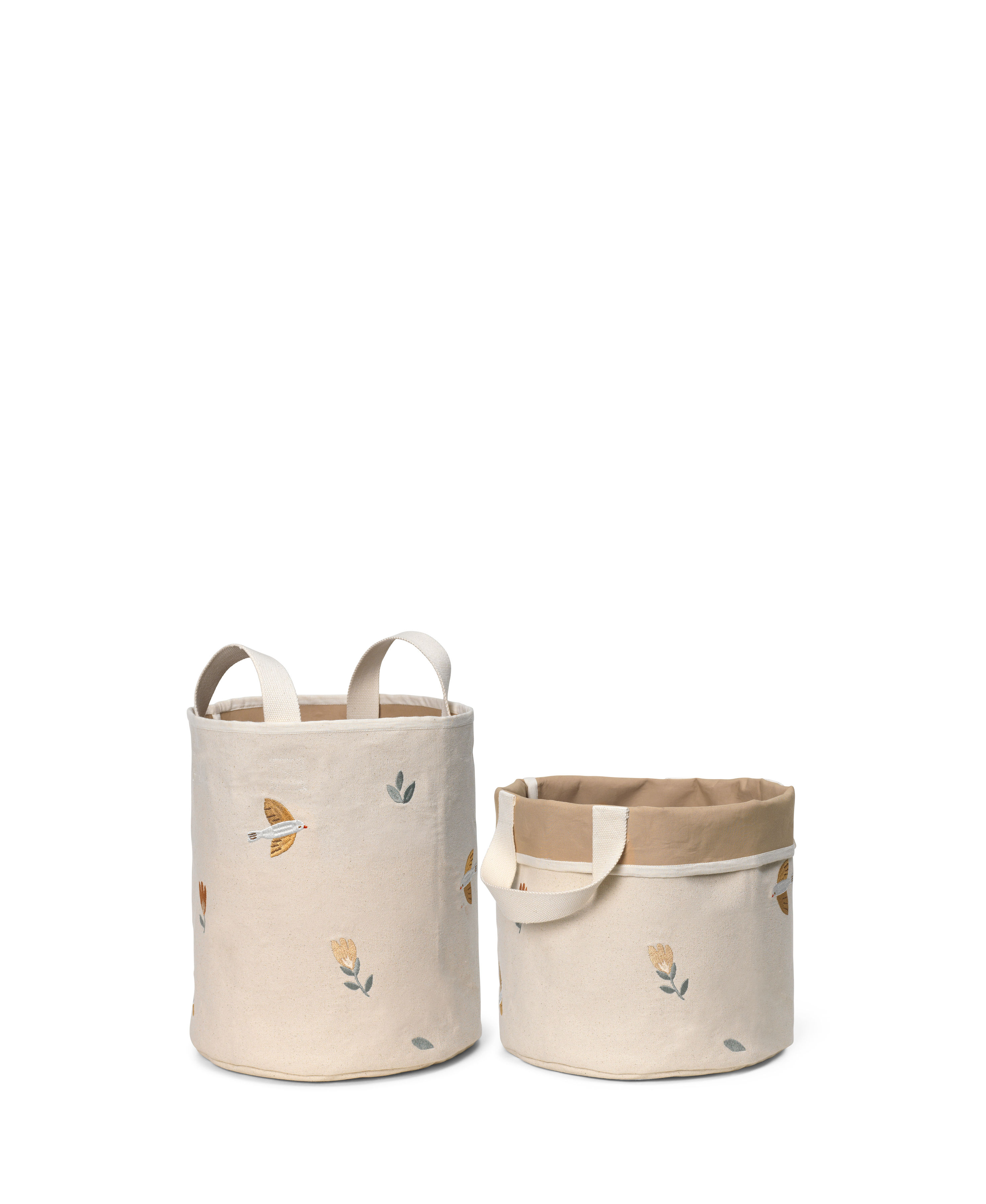Dear April 2-pack Embroidered Storage Baskets, small, Songbirds