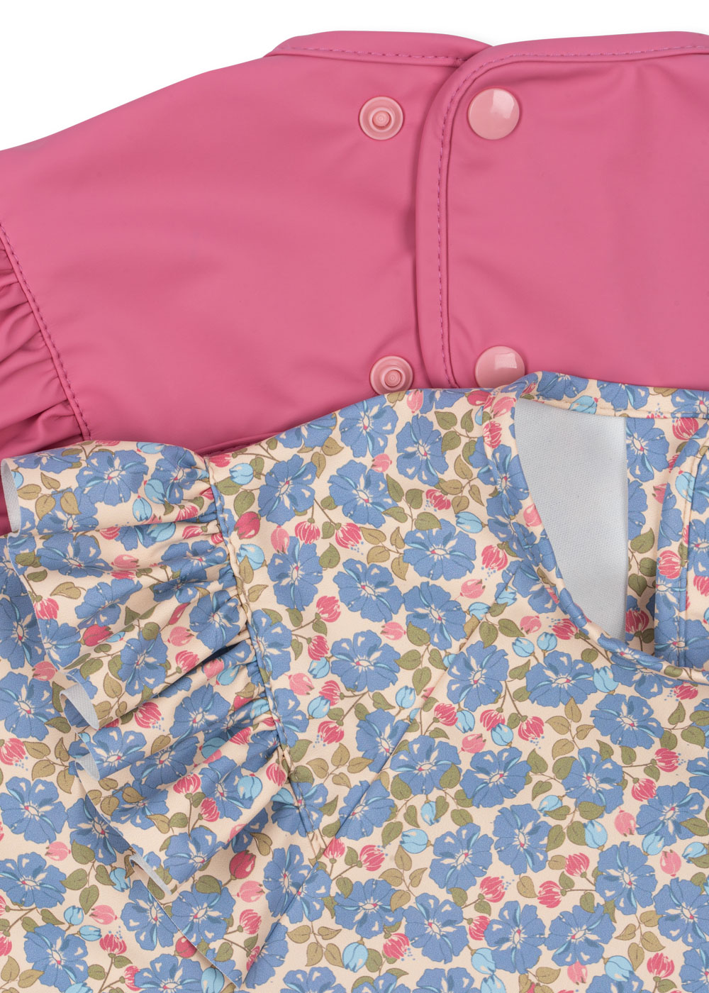 2 PACK DINNER BIB WITH SLEEVES AND FRILL FLEUR ROSIER/CHATEAU ROSE 6-12M - AW25