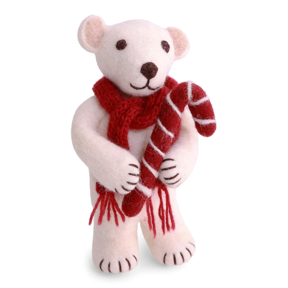 Medium White Polar Bear w/Candy Cane - AW26
