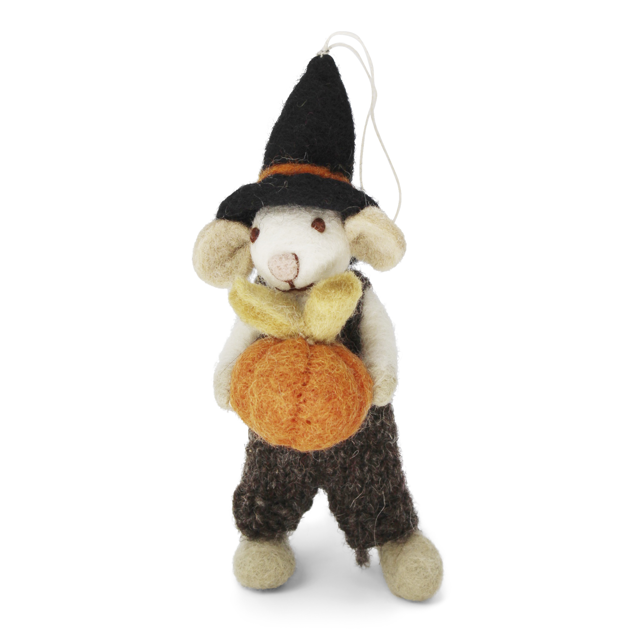 Small White Boy Mouse w/Pumpkin and Brown Pants - AW24