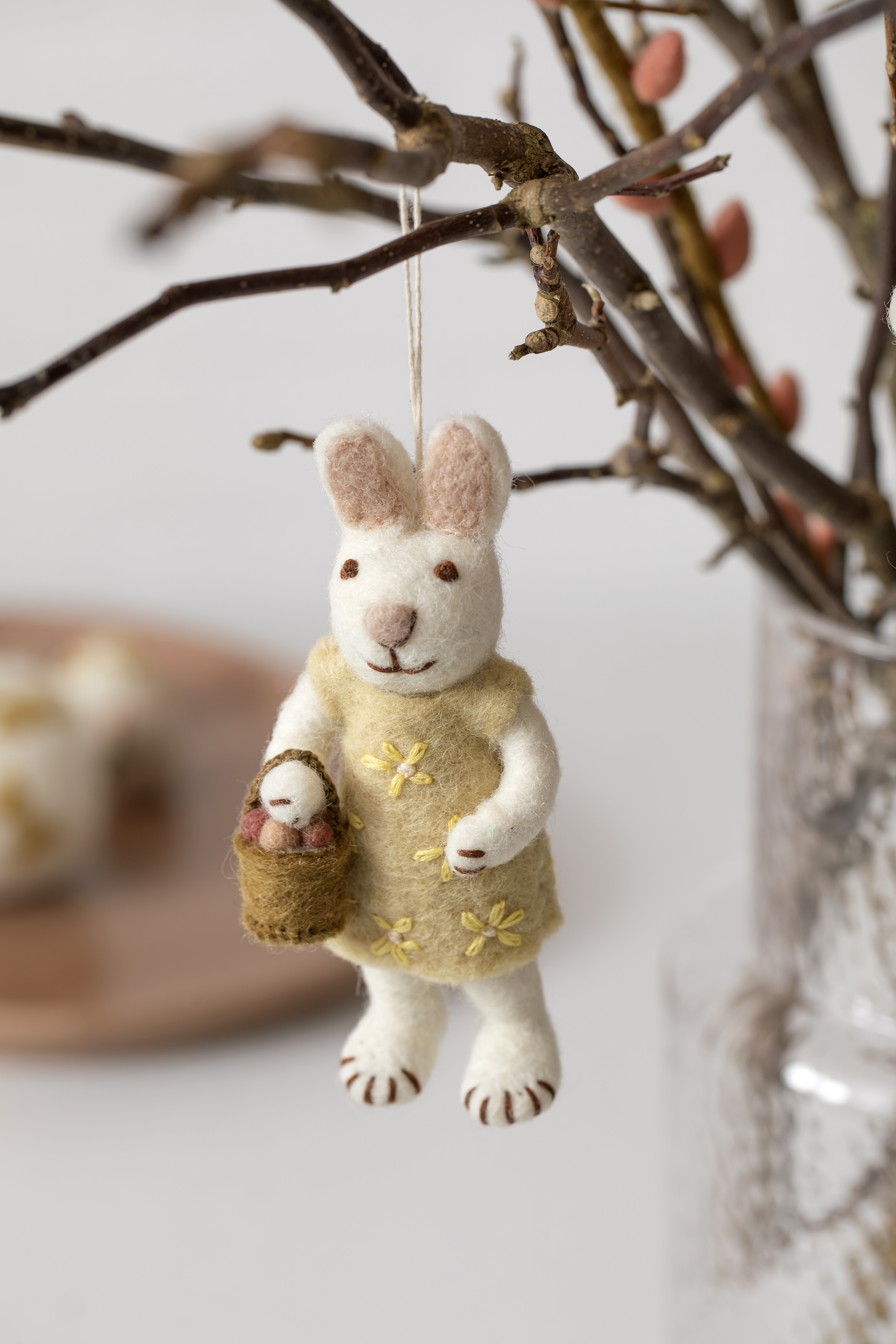 Small White Bunny w/Yellow Dress & Egg Basket - P25