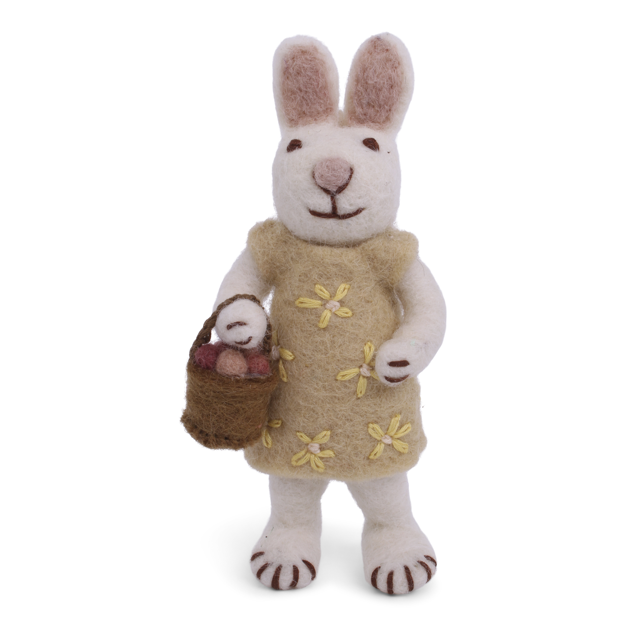 Small White Bunny w/Yellow Dress & Egg Basket - P25